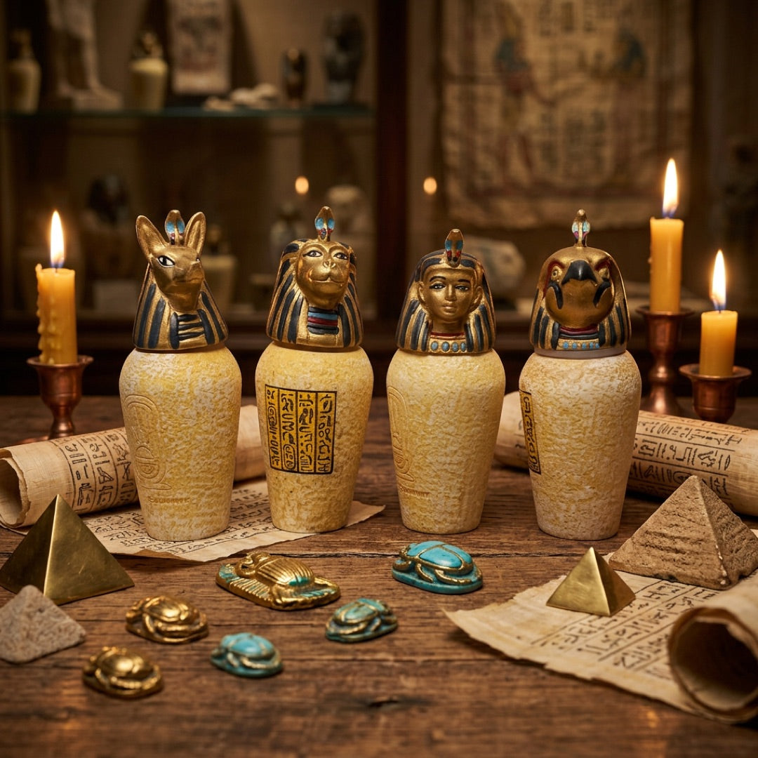 Egyptian Canopic Jar Set, Miniature Set for Learning