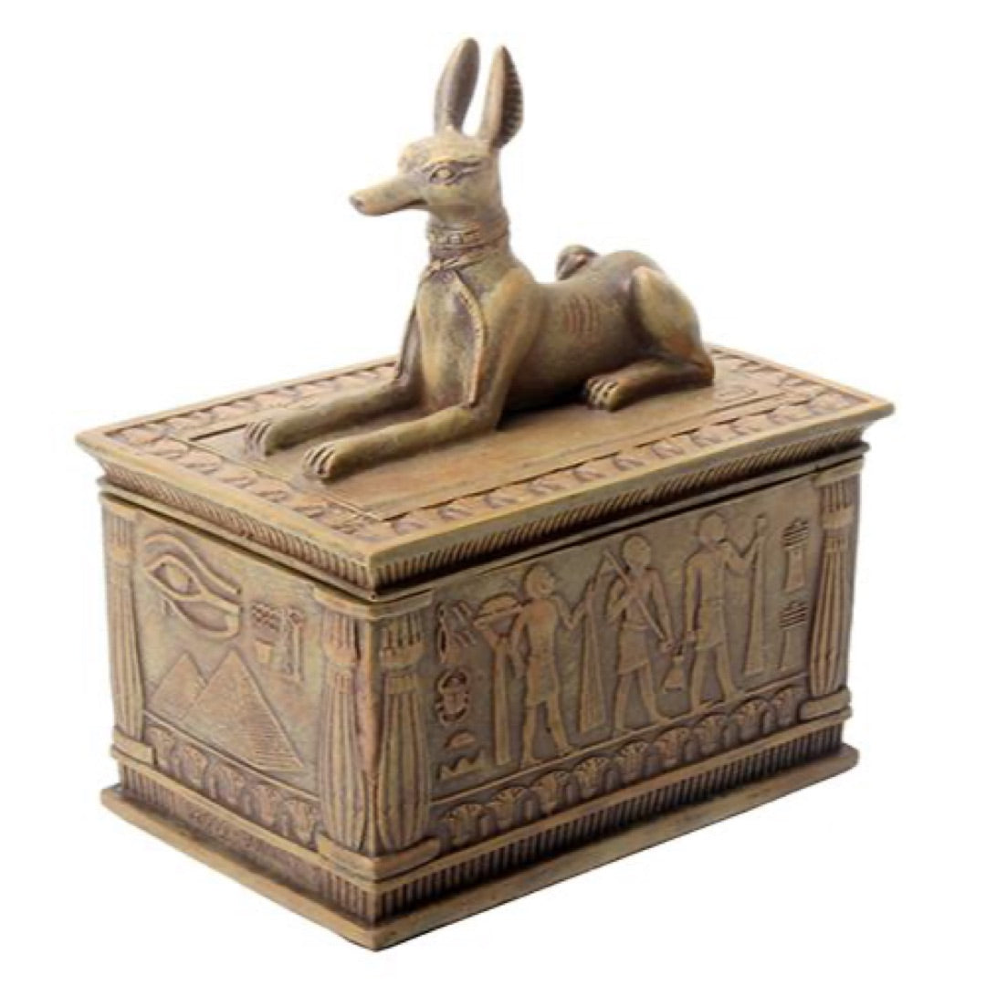 Anubis Box with Egyptian Reliefs Small Desktop Storage Sandstone