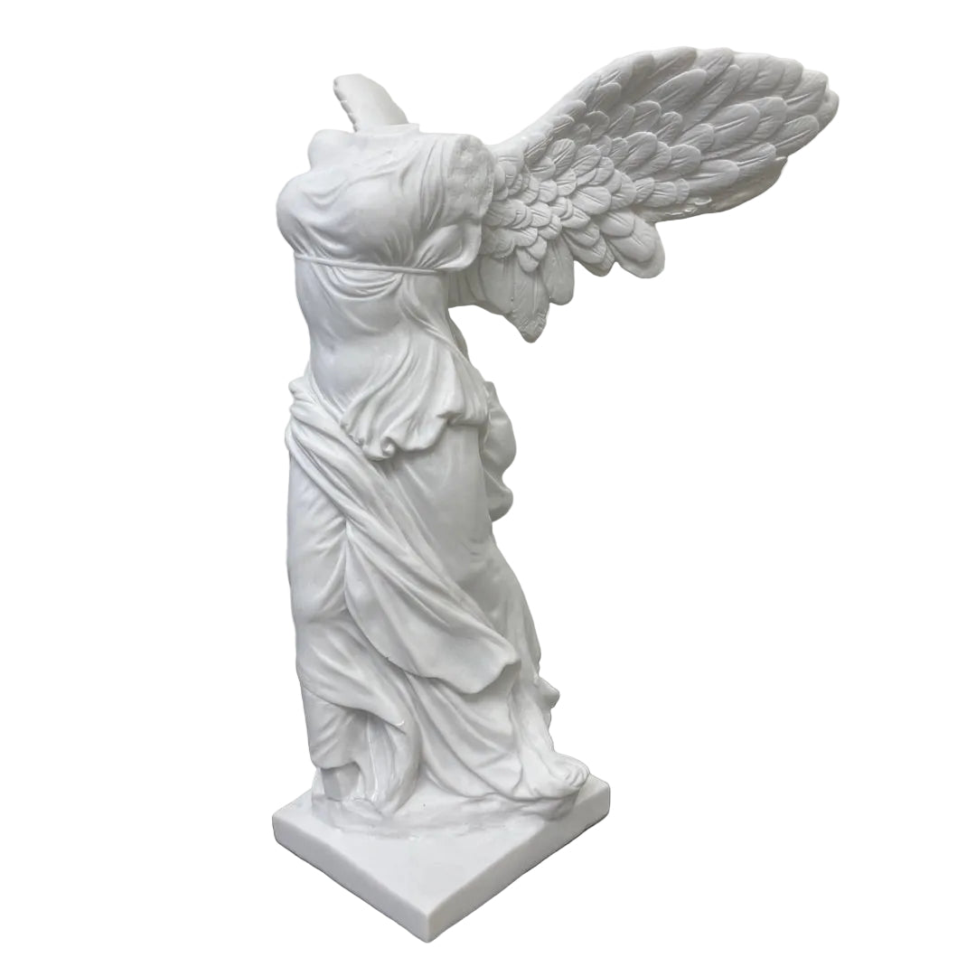 Nike Winged Victory of Samothrace statue 10 inch white resin replica, front view, wings outstretched
