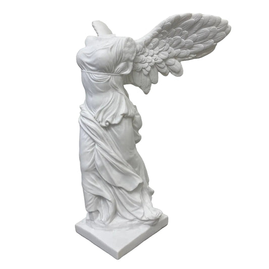 Nike Winged Victory of Samothrace statue 10 inch white resin replica, front view, wings outstretched