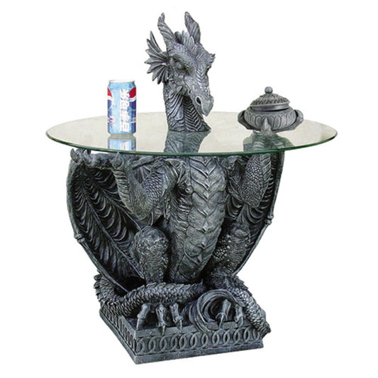 Dragon with Head Above Glass End or Side Table 21H