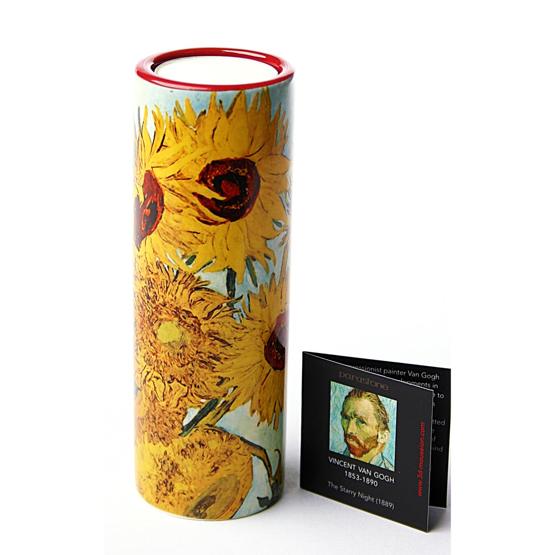 Van Gogh Sunflowers ceramic tealight candleholder with wraparound artwork