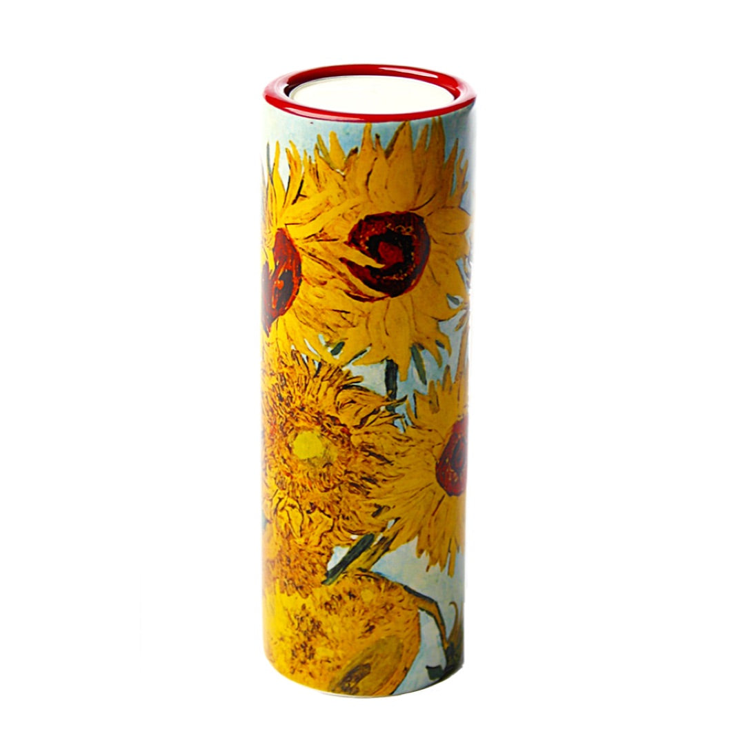 Museum-style Van Gogh Sunflowers candleholder for holding lit tealight