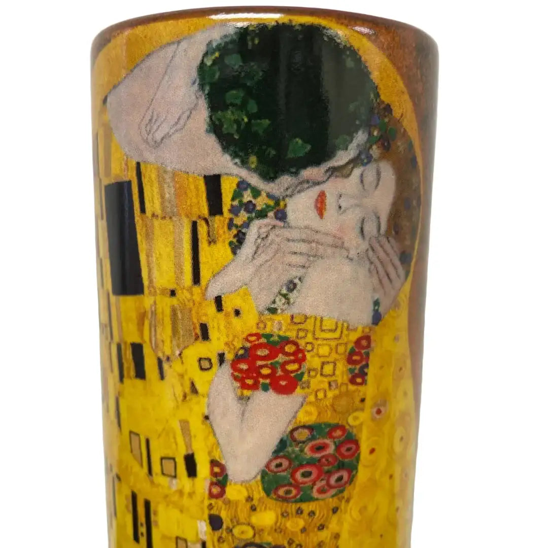 Art Nouveau flower vase with Klimt The Kiss painting detail