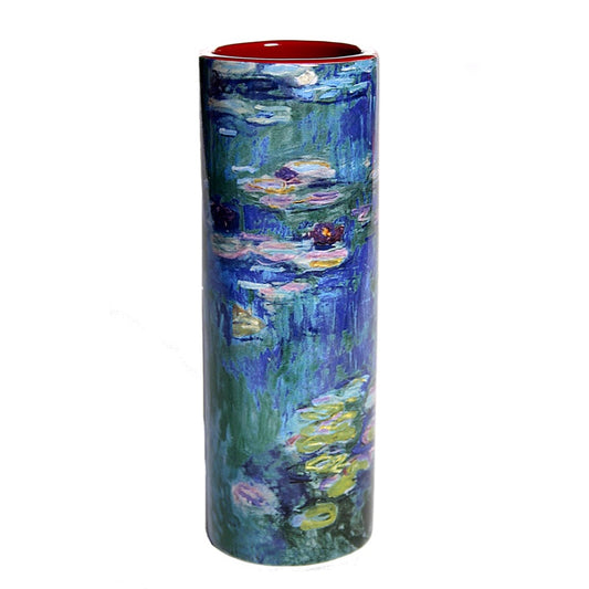Monet Water Lilies ceramic flower vase with blue and green pond design