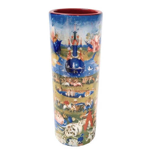 Small ceramic vase printed with Bosch’s Garden of Earthly Delights central panel.