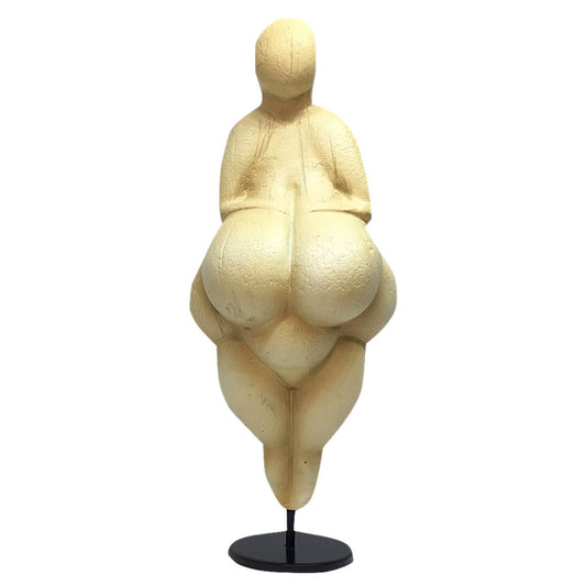 Venus of Lespugue prehistoric goddess statue replica on stand