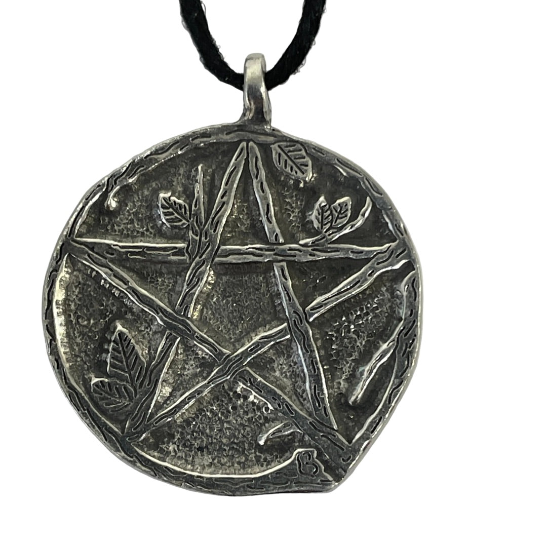 Pentacle with Leaves Wiccan Pewter Necklace Pendant