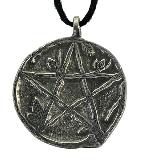 Pentacle with Leaves Wiccan Pewter Necklace Pendant