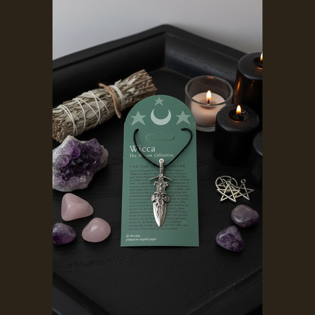 Sorcerers Dagger Athame Wiccan Pewter Necklace Pendant