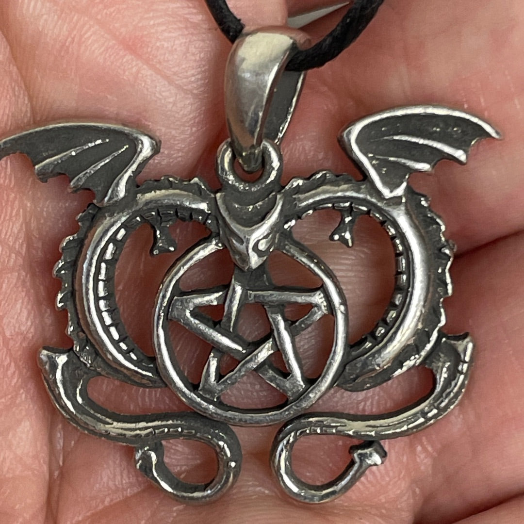 Pentacle of the Dragon Wiccan Pewter Necklace Pendant