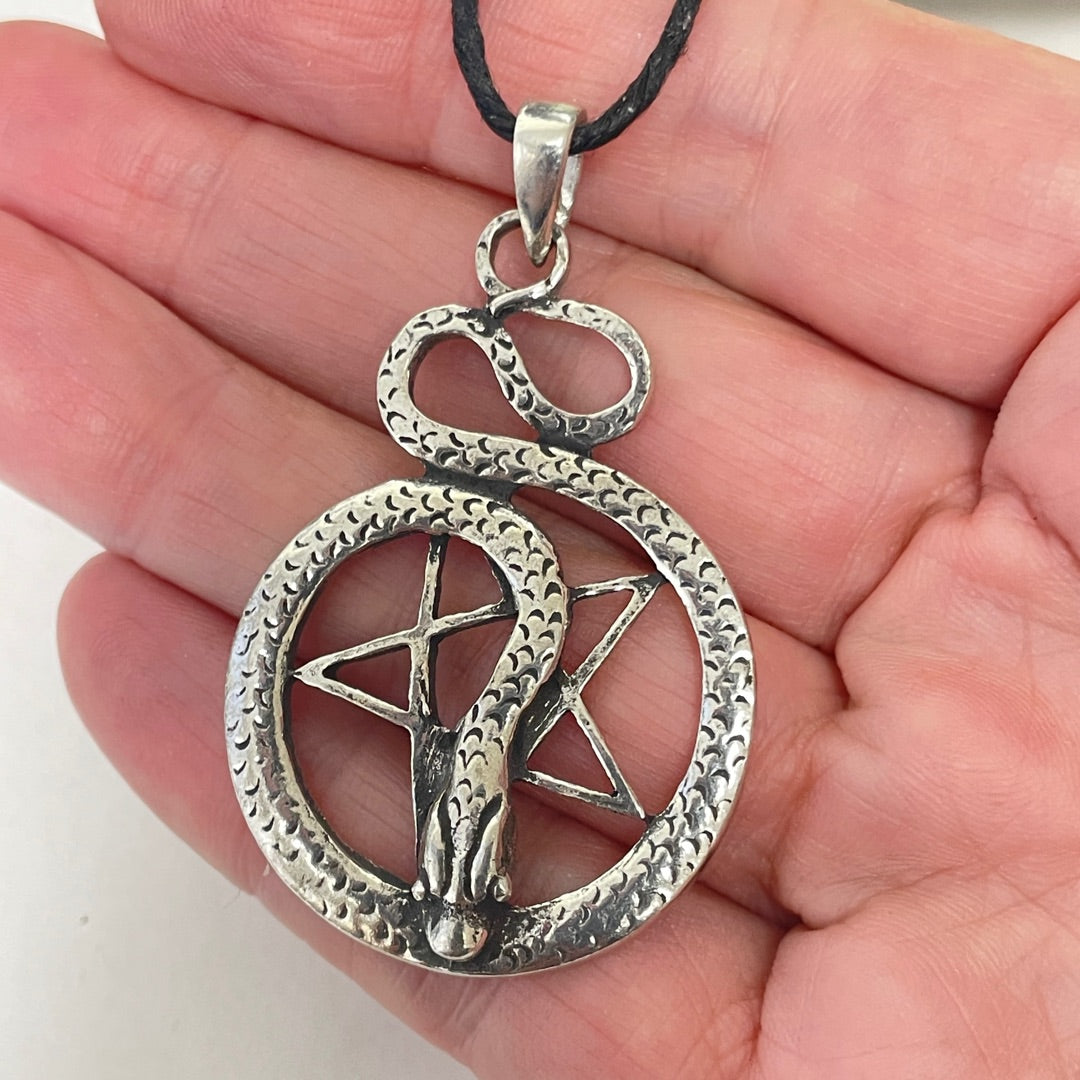 Pentacle of Snake Wiccan Sorcery Unisex Pewter Pendant Charm Necklace