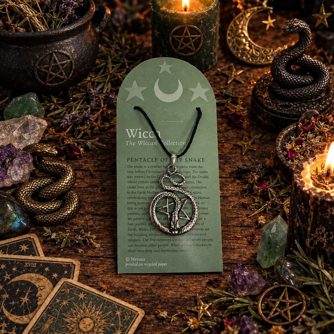 Pentacle of Snake Wiccan Sorcery Unisex Pewter Pendant Charm Necklace