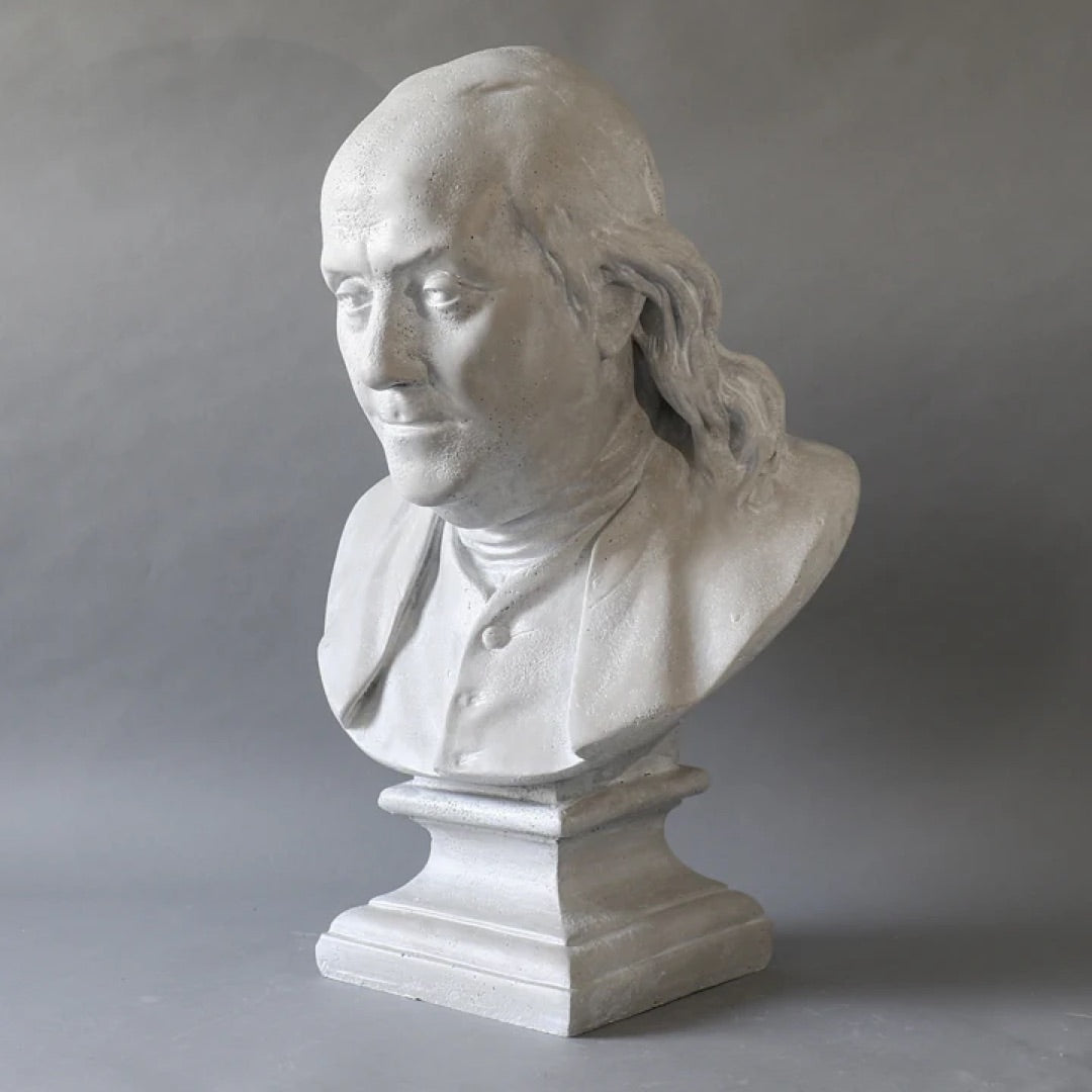 Benjamin Franklin Lifesize Portrait Bust by Houdon 23H, Fiber Stone Weather