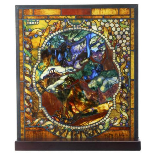 Tiffany Winter Four Seasons with Base Stained Glass 9.4H