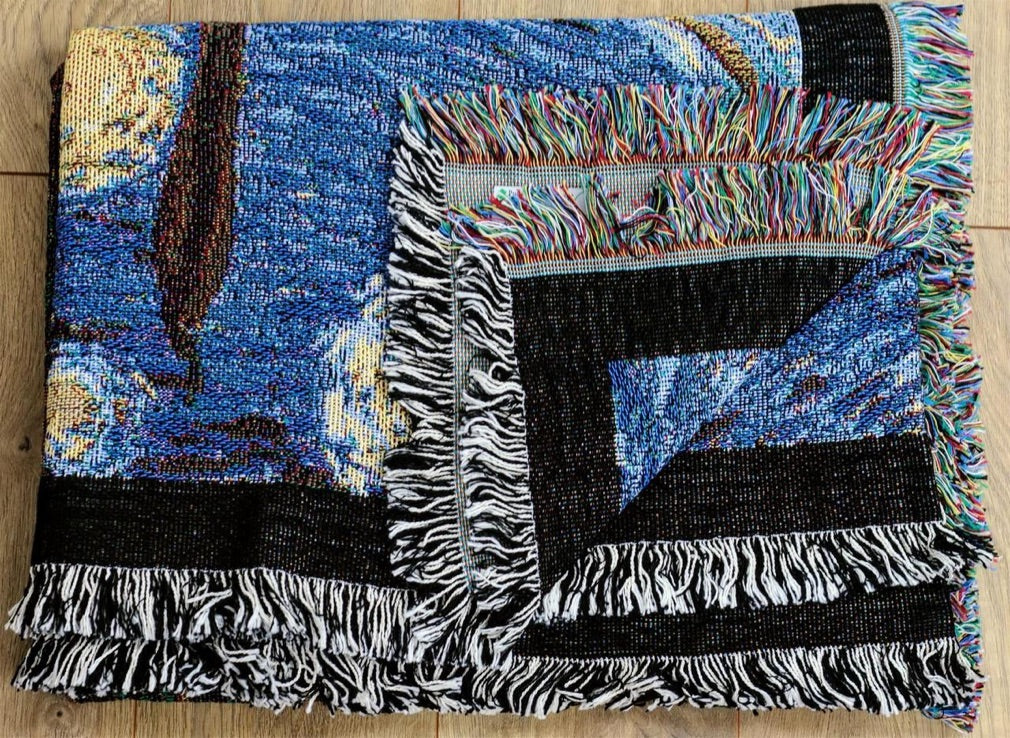 Van Gogh Starry Night Tapestry Throw Blanket with Fringe 72 x 54