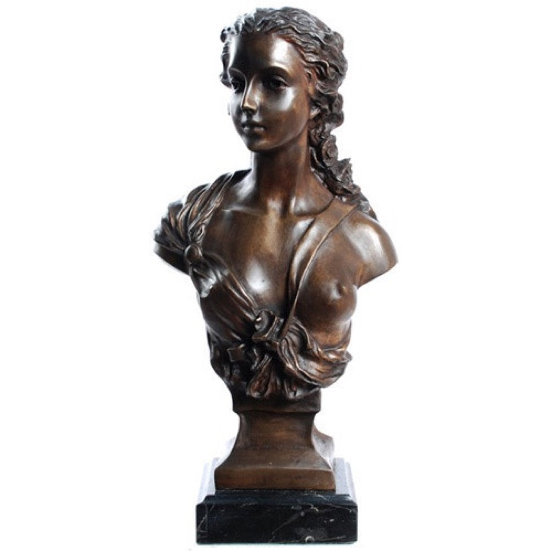 Maiden bust statue bronze figurehead with wind-swept hair and open garment