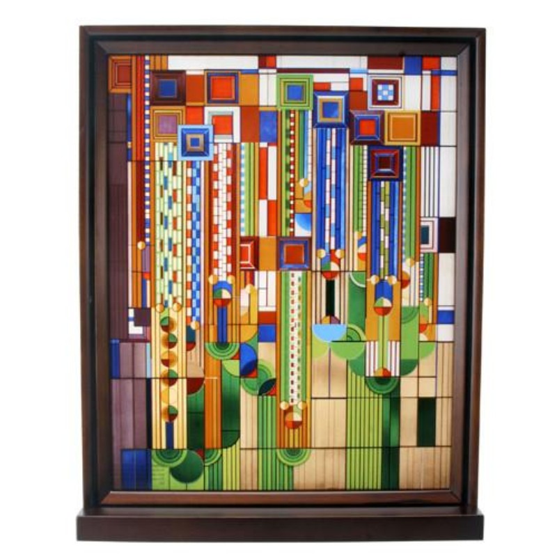 Frank Lloyd Wright saguaro stained glass panel with colorful geometric design