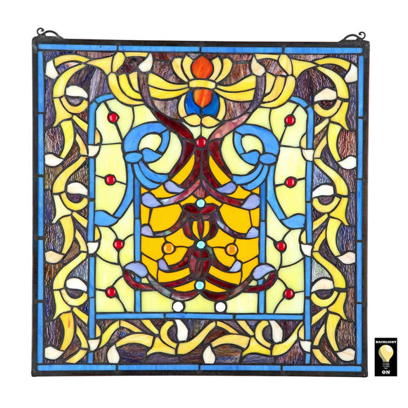 Bedford Manor Stained Glass Window Wall Hanging Gold Blue 20.5H x 20.5W