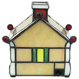 Gingerbread House Shaped Red Green Stained Glass Lamp 6H x 5W
