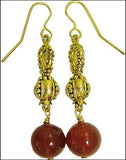 Greek Pomegranate Dangle Drop Earrings with Carnelian 1.25L