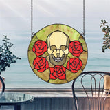 Beauty and Decay Goth Red Roses Round Stained Glass Window 14H x 14W