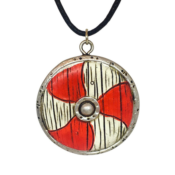Viking Shield Red White Round Historical Costume Pendant Necklace