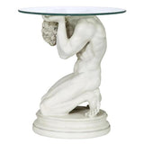 Classical Male Nude Kneeling with Weight of Glass on Shoulders Side Table 21.5H