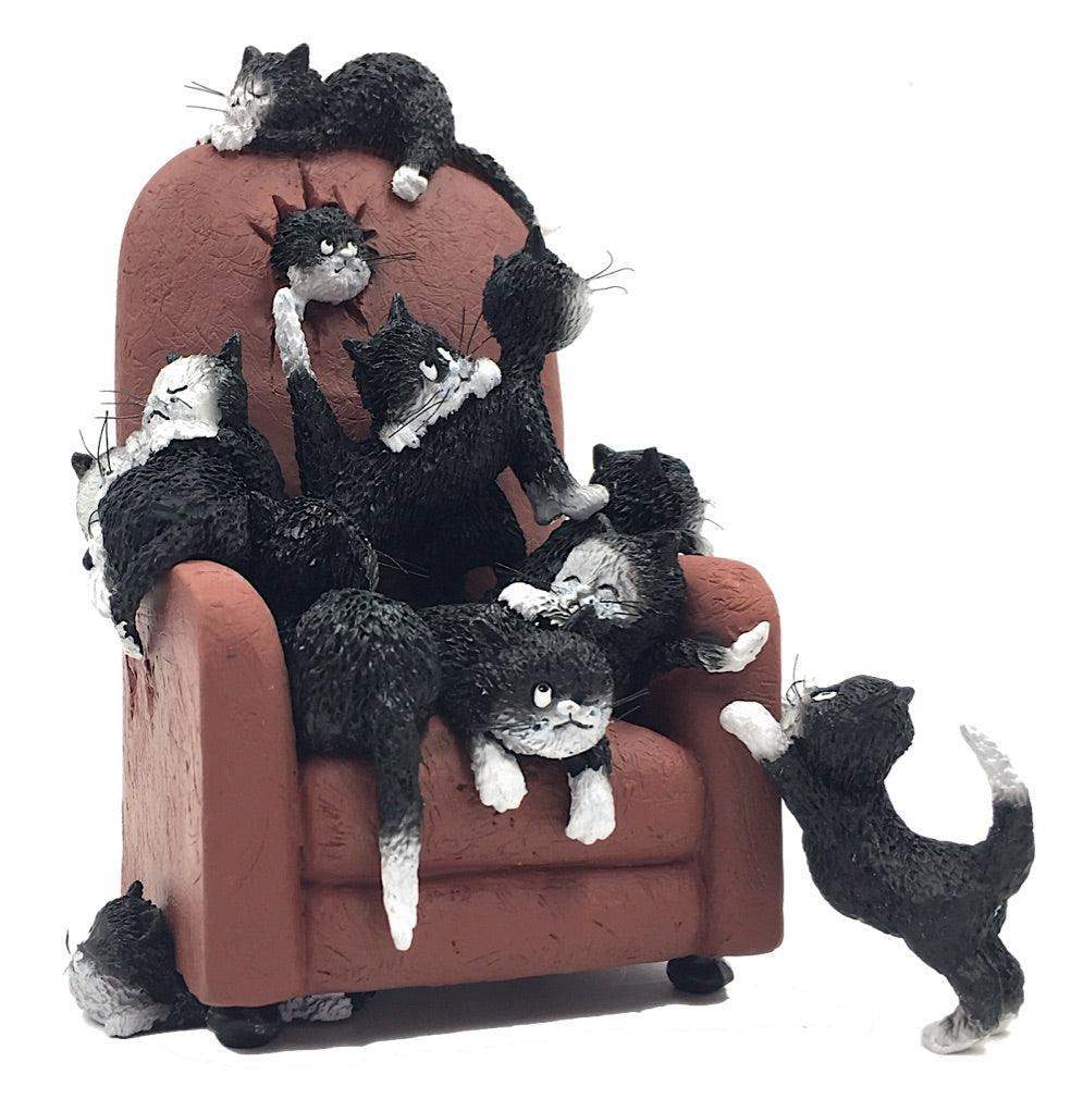 Kittens on a Highback Chair Save Me a Seat by Dubout Figurine 7.5H - Museumize.com