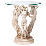 Three Muses Women Dancing Greek Glass Topped Sculptural Side Table 20H