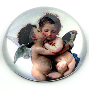 Cherubs Angels Kissing from Bouguereau Glass Dome Paperweight 3W
