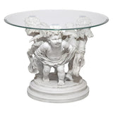 Bernini Three Cherubs Glass Top Sculptural Side Table 18H