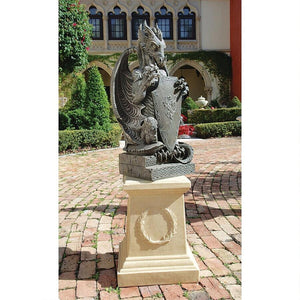 Dragon Sentinel Guardian with Knight Shield Large Garden Statue 33H