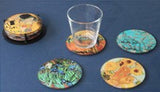 Renoir Paintings Glass Drink Bar Coffee Table Coasters Set of 4 with Storage Stand