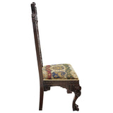 Knottingley Manor Chair Dark Walnut Handcarved Upholstered Castle High Back 49H