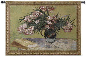 Van Gogh Oleanders Flowers in Vase Pink Green Woven Wall Hanging Museum Tapestry 53x38