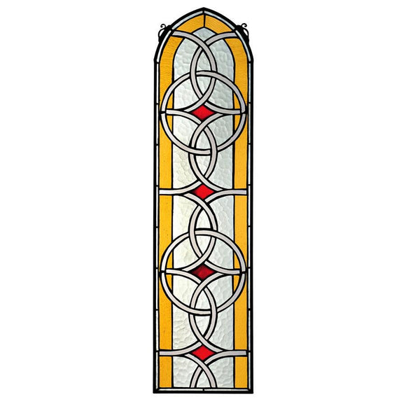 Celtic Knotwork Tiffany Style Stained Glass Window Yellow Red 35H