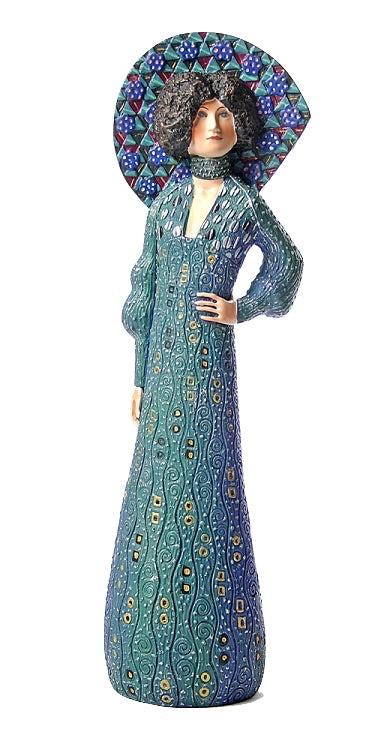 Emilie Floge Art Nouveau Blue Victorian Dress Portrait Statue by Gustav Klimt 9.5H