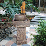 Bamboo Wellspring Pedestal Fountain Asian Inspired Meditation Garden Art 42.5H