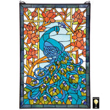 Peacock Paradise Long Tail Green Blue Stained Glass Window 35H