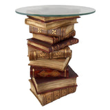 Power Of Books Side Table Books Stacked with Glass Top Library Librarian Gift 21H
