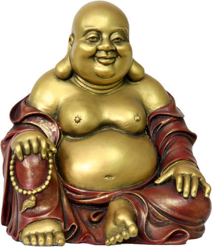 Happy Buddha Ho Tai Seated Statue 7H, Gold and Red