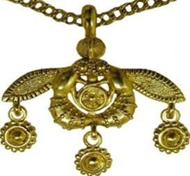 Greek Minoan Bees Necklace from Crete with Chain Necklace Gold Plate