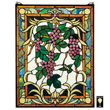 Grape Vineyard Multicolor Red Grapes on Vine Stained Glass Window 25H x 19W