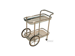 Elegant Chrome and Glass Serving Trolley with Wheels 29H
