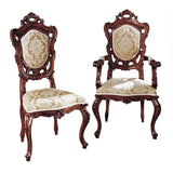 French Rococo Side Chair Handcarved Wood Ivory Gold Jacquard Upholstery 47H