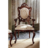 French Rococo Armchair Handcarved Wood Ivory Gold Jacquard Upholstery 46.5H