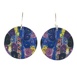 Klimt Pattern Purple Pattern Round Handmade Aluminum Artisan Earrings 1.1L
