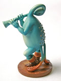 Blue Flutist Statue Bird Man with Beak as Flute Instrument by Hieronymus Bosch 4H