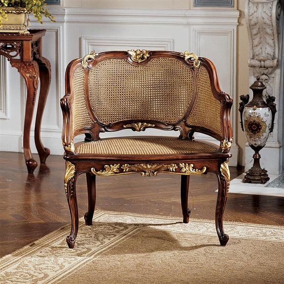 Louis XV French Rattan Chair Handcarved Mahogany Rococo 31H